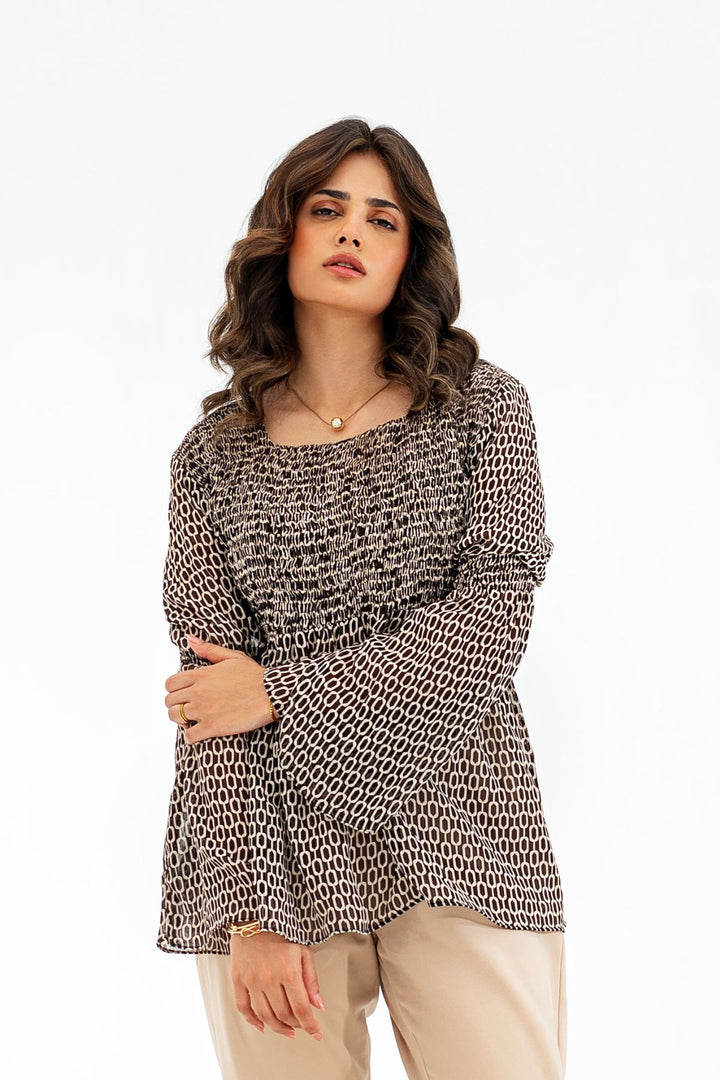 PRINTED SMOCKED PEPLUM TOP