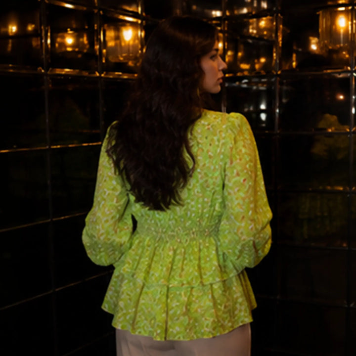 ABSTRACT PRINT PEPLUM TOP