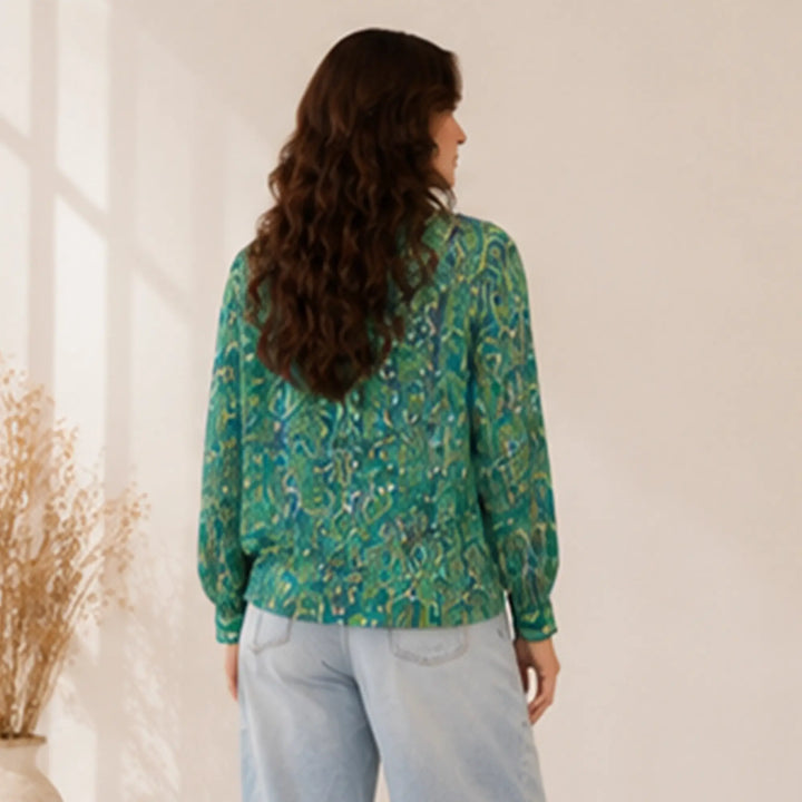 GREEN PRINTED BUTTON DOWN SHIRT