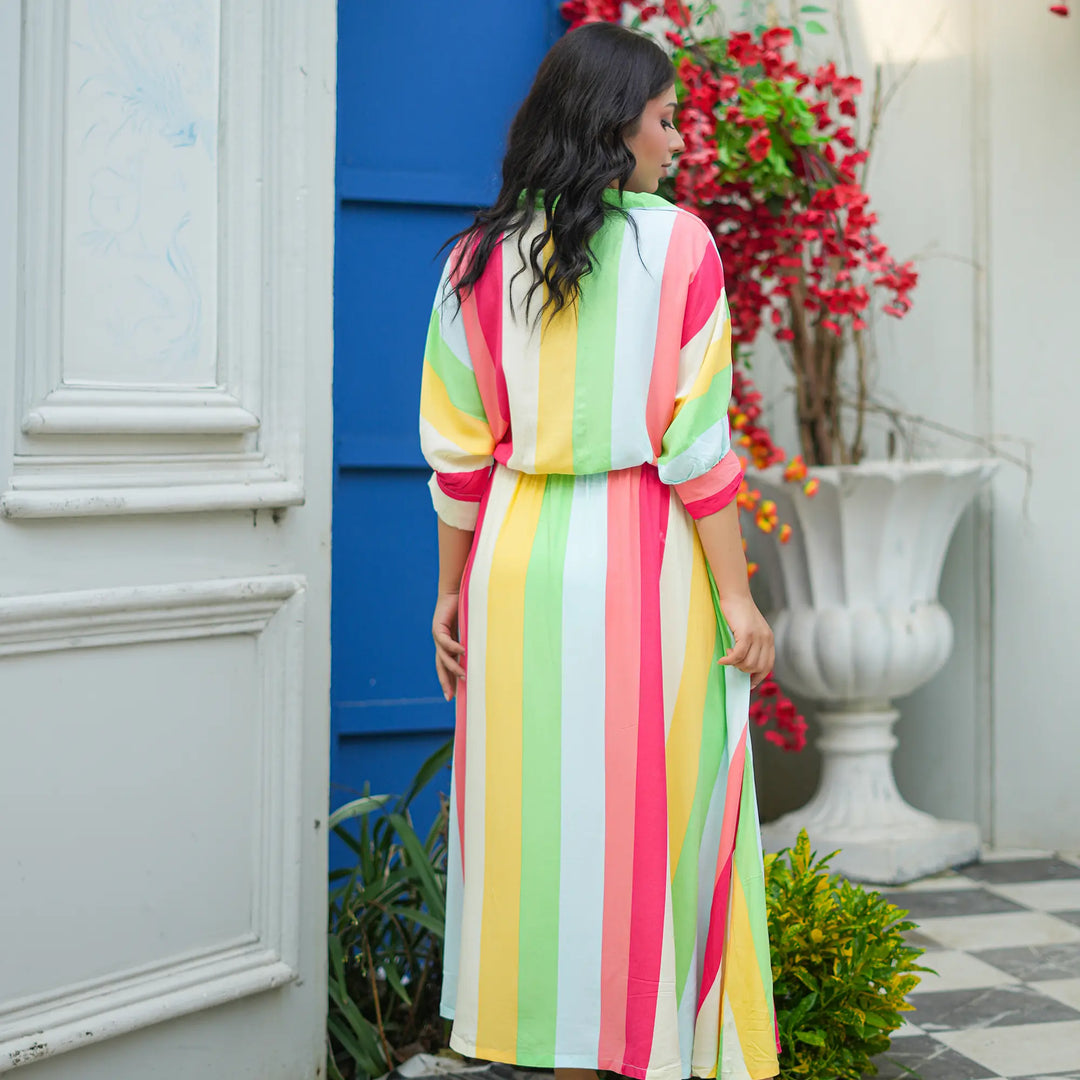 MULTI STRIPED LONG DRES