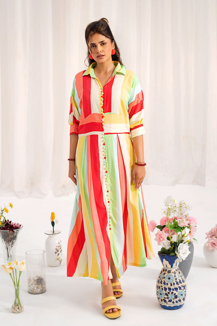 MULTI STRIPED LONG DRES
