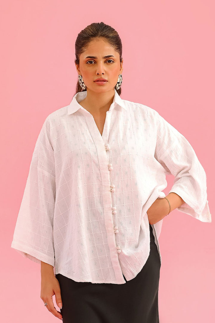 WHITE EMBROIDERED BUTTON DOWN SHIRT