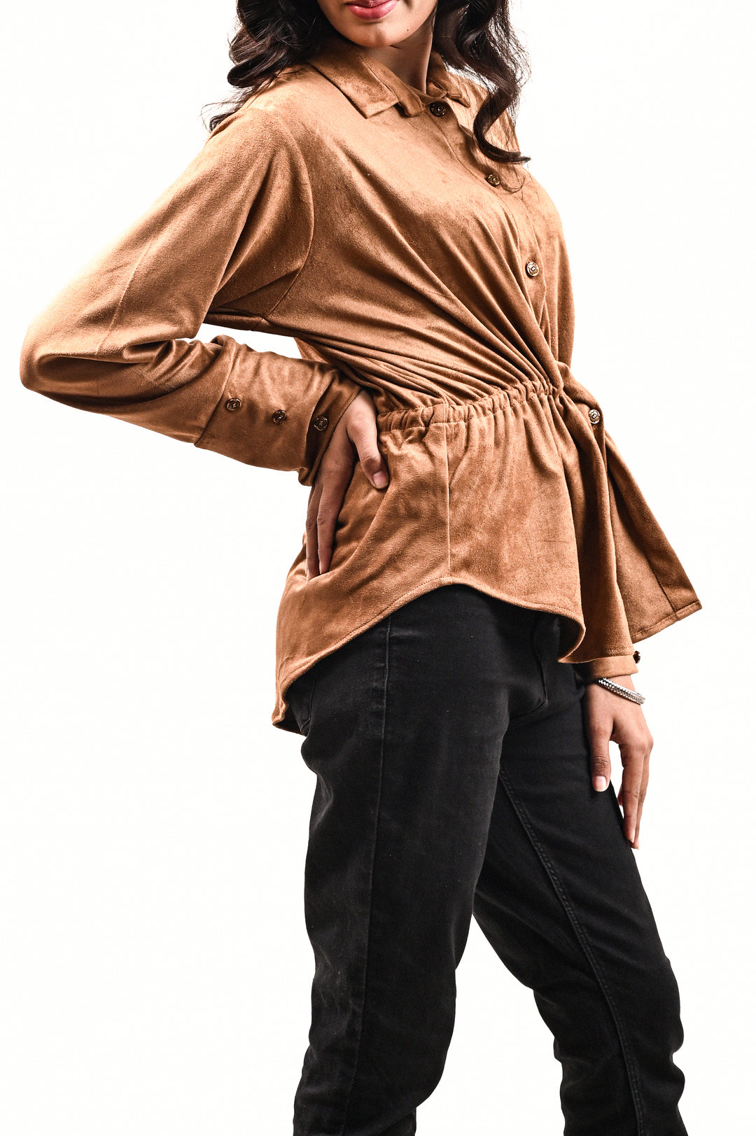 CAMEL BROWN CINCHED WAIST TOP