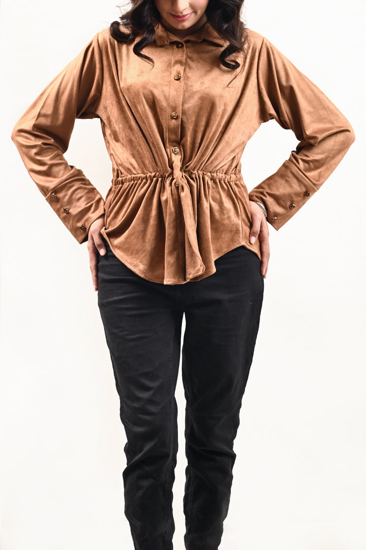 CAMEL BROWN CINCHED WAIST TOP