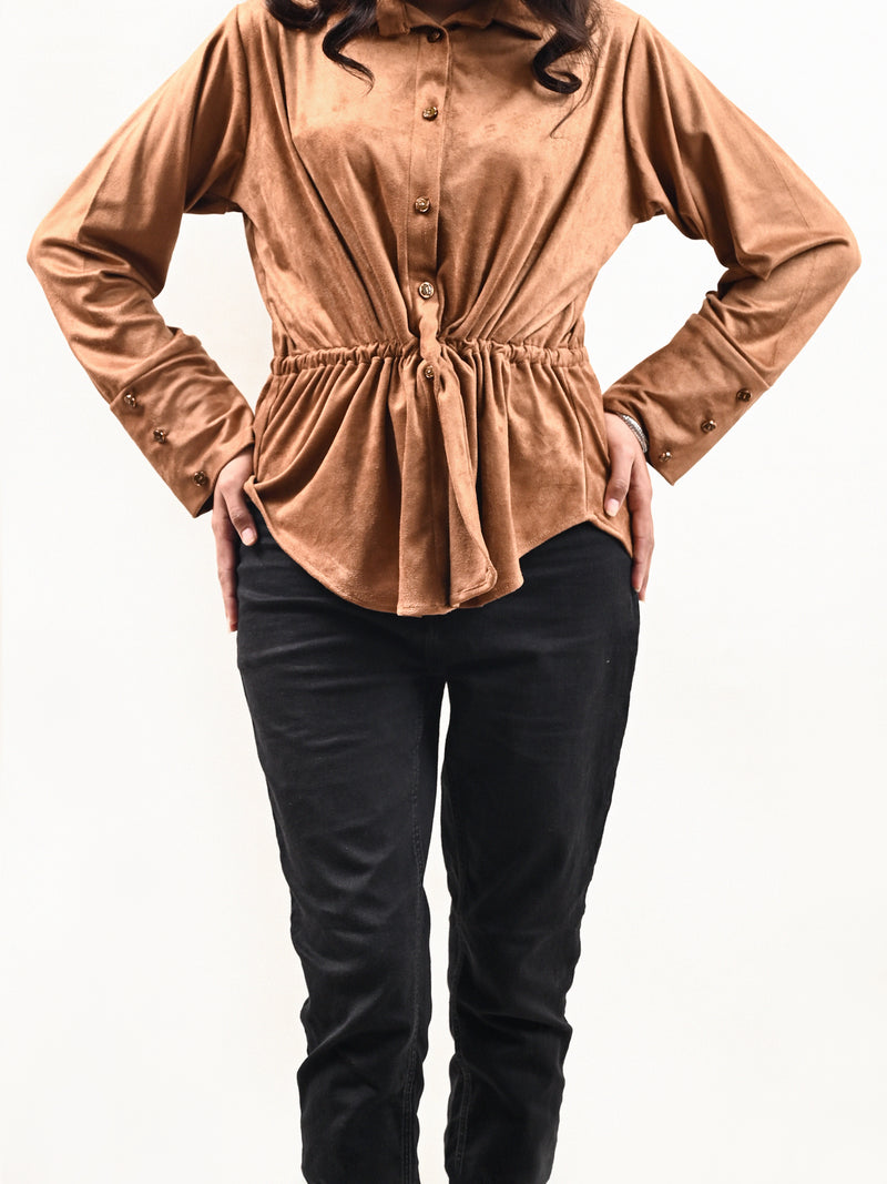 CAMEL BROWN CINCHED WAIST TOP