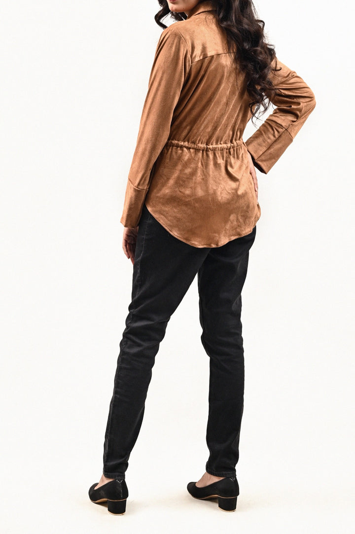 CAMEL BROWN CINCHED WAIST TOP