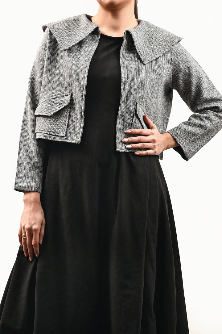 Elegant Cropped Jacket with Long Dress (Semi-Aniline Leather)