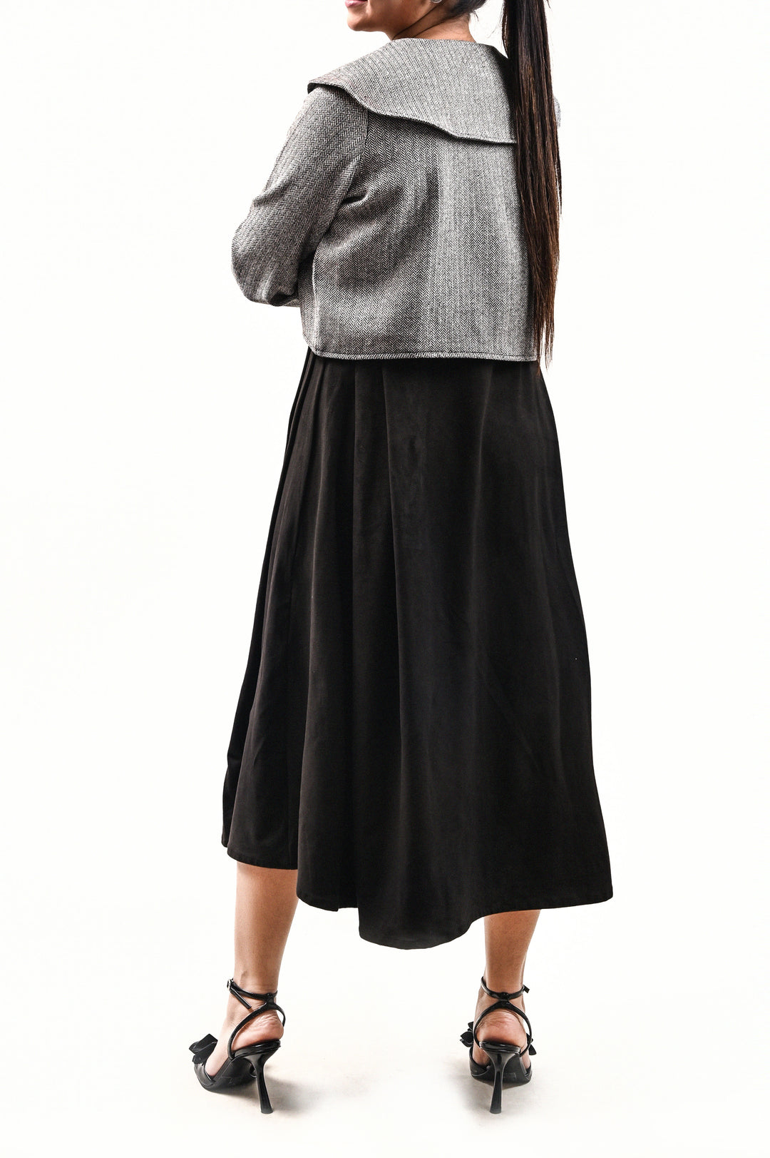 Elegant Cropped Jacket with Long Dress (Semi-Aniline Leather)
