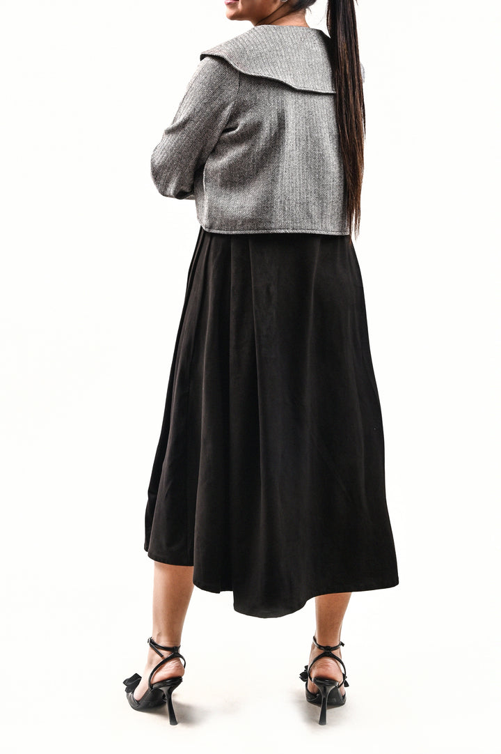 Elegant Cropped Jacket with Long Dress (Semi-Aniline Leather)