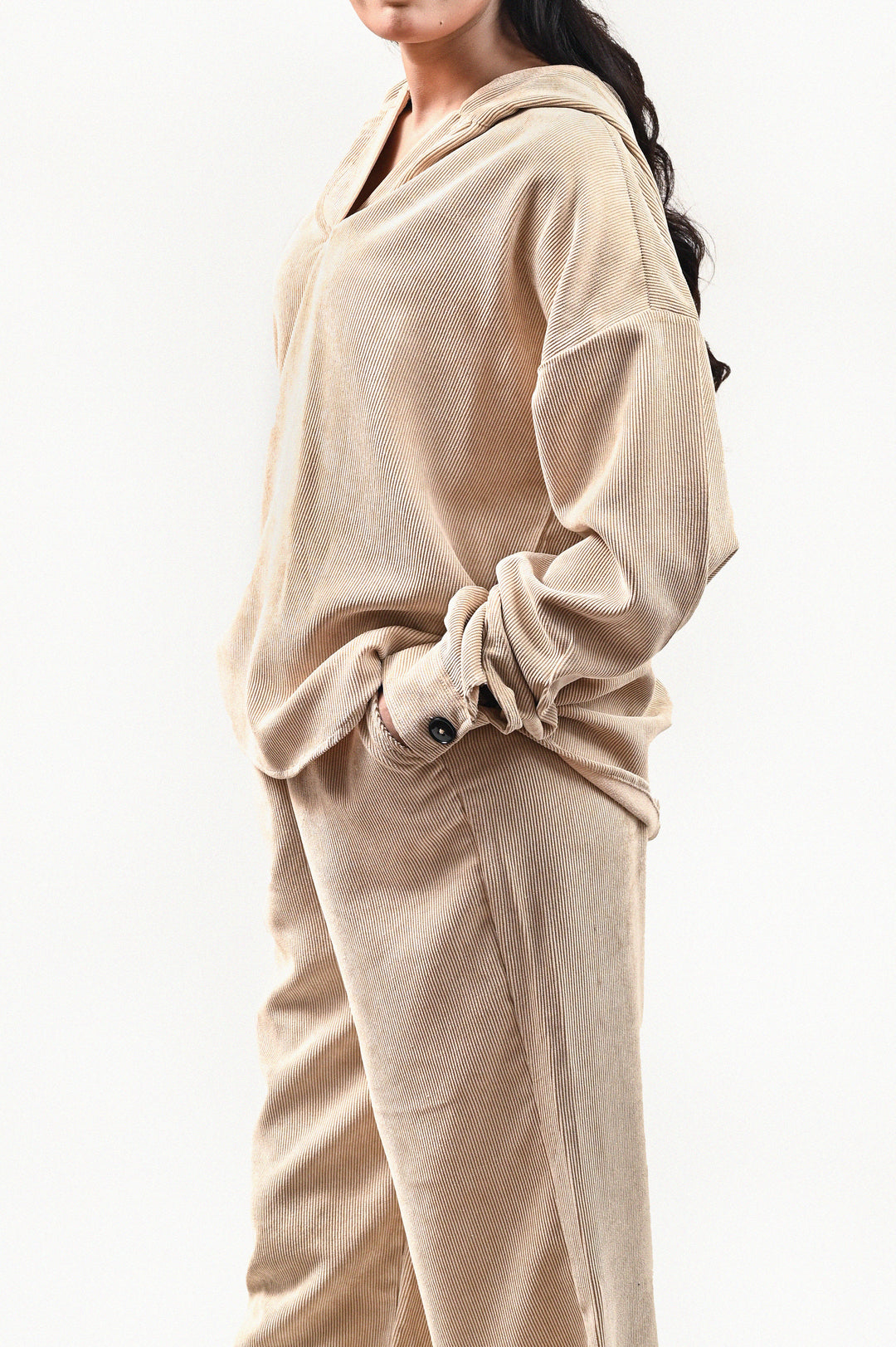 Cozy Beige Ribbed Corduroy Co-ord Set