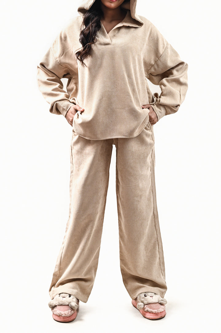 Cozy Beige Ribbed Corduroy Co-ord Set