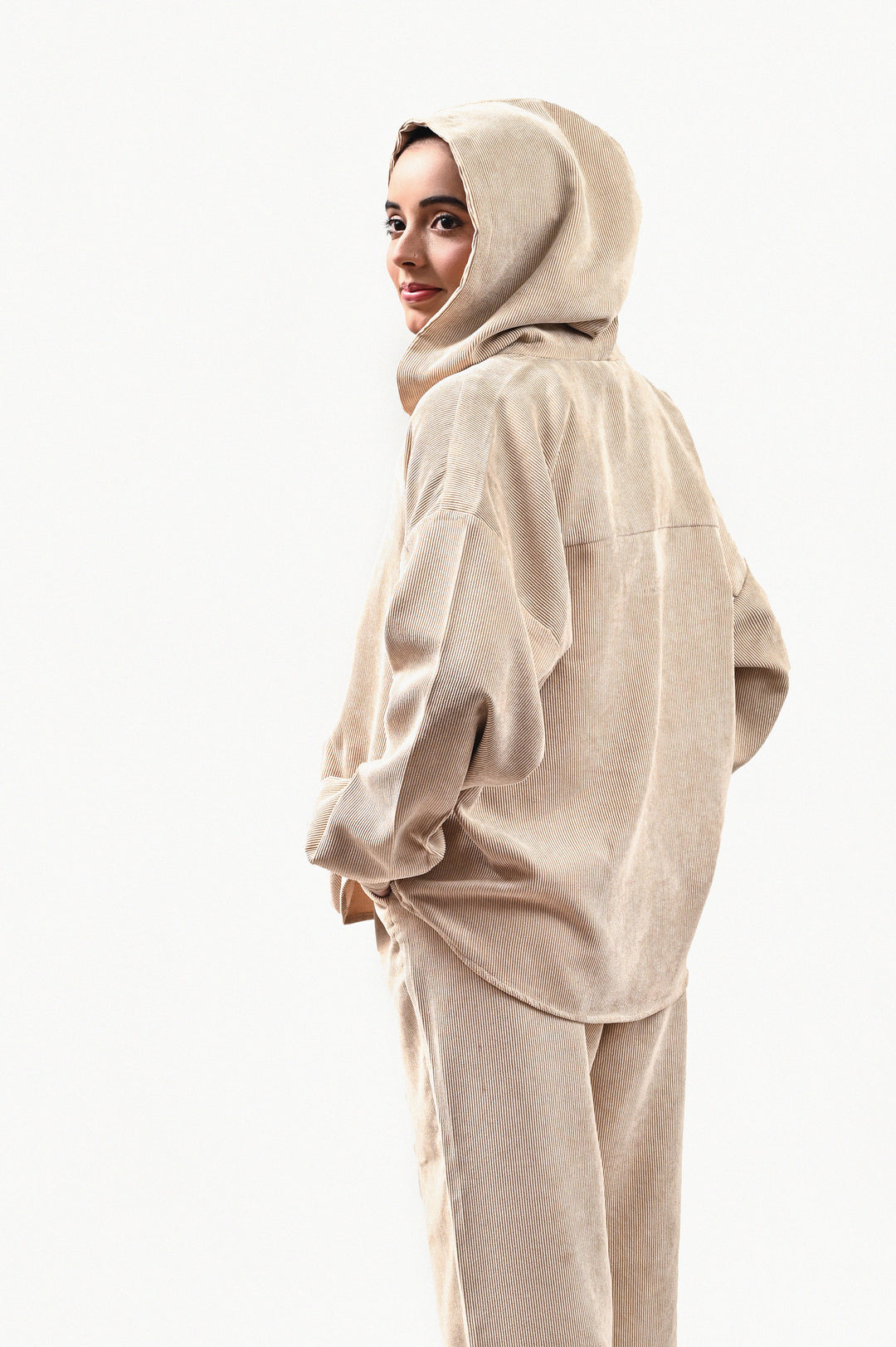 Cozy Beige Ribbed Corduroy Co-ord Set