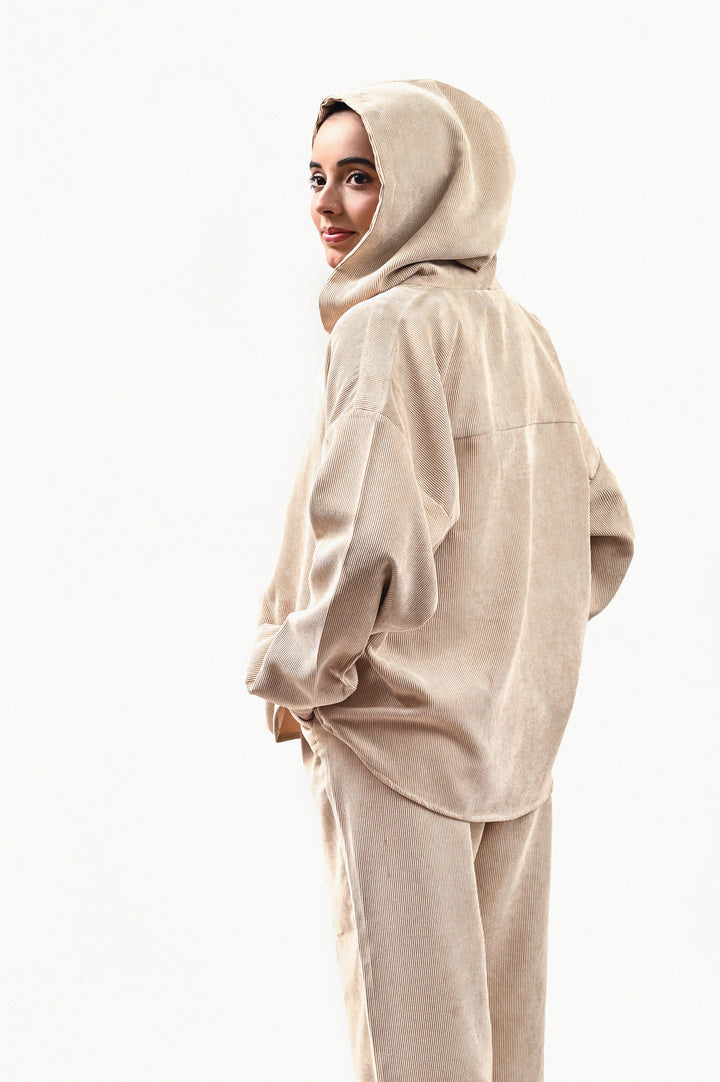 Cozy Beige Ribbed Corduroy Co-ord Set