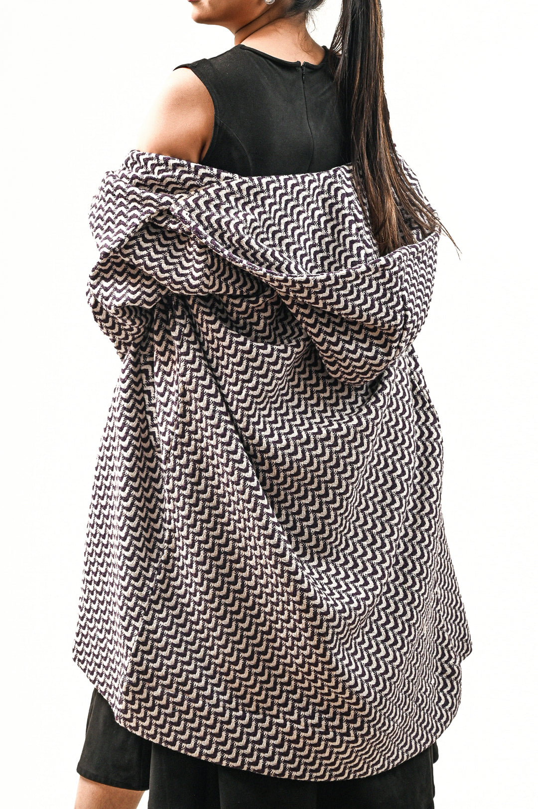 WEAVED CHEVRON LONG COAT