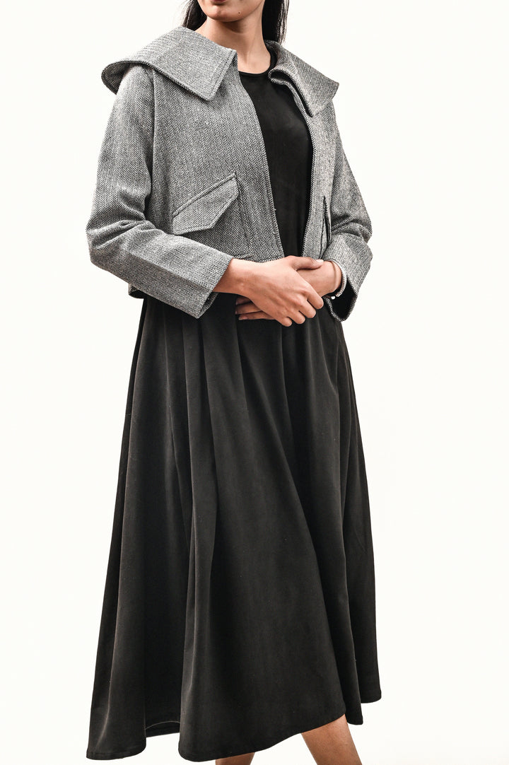 Elegant Cropped Jacket with Long Dress (Semi-Aniline Leather)