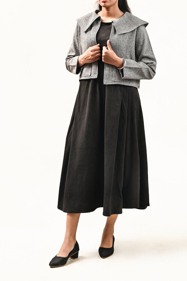 Elegant Cropped Jacket with Long Dress (Semi-Aniline Leather)