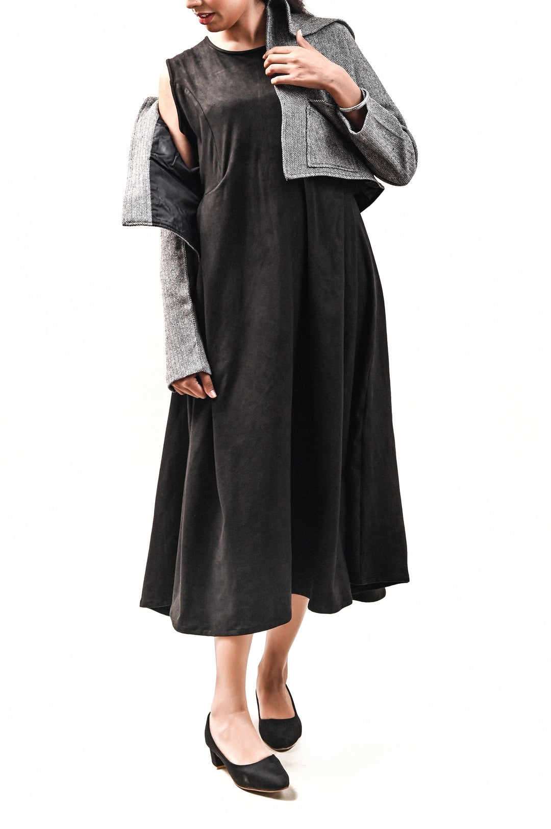 Elegant Cropped Jacket with Long Dress (Semi-Aniline Leather)