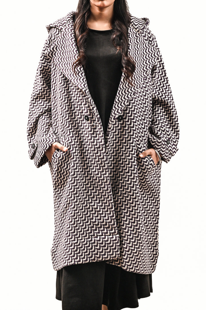 WEAVED CHEVRON LONG COAT