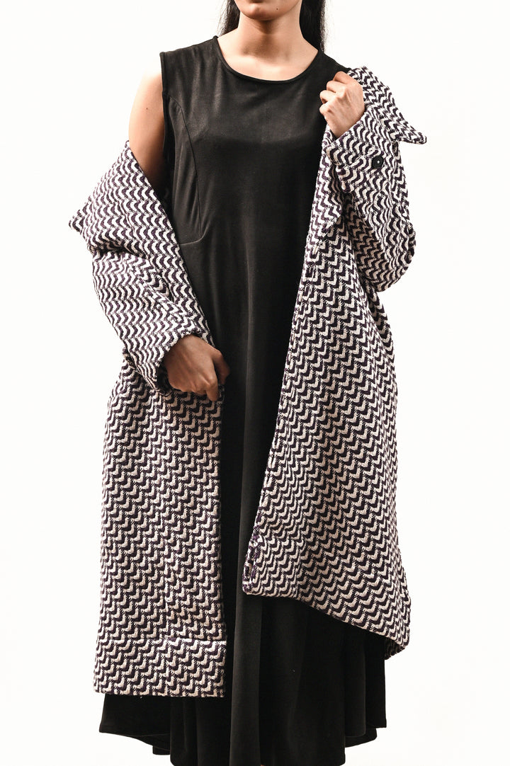 WEAVED CHEVRON LONG COAT