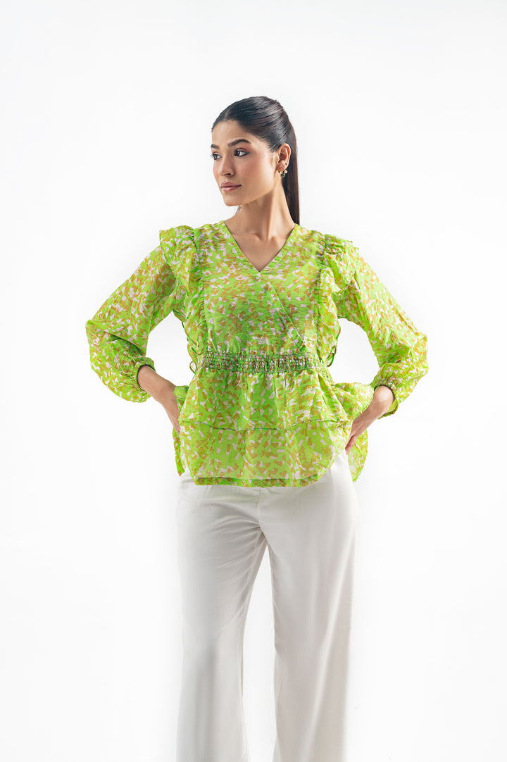 ABSTRACT PRINT PEPLUM TOP