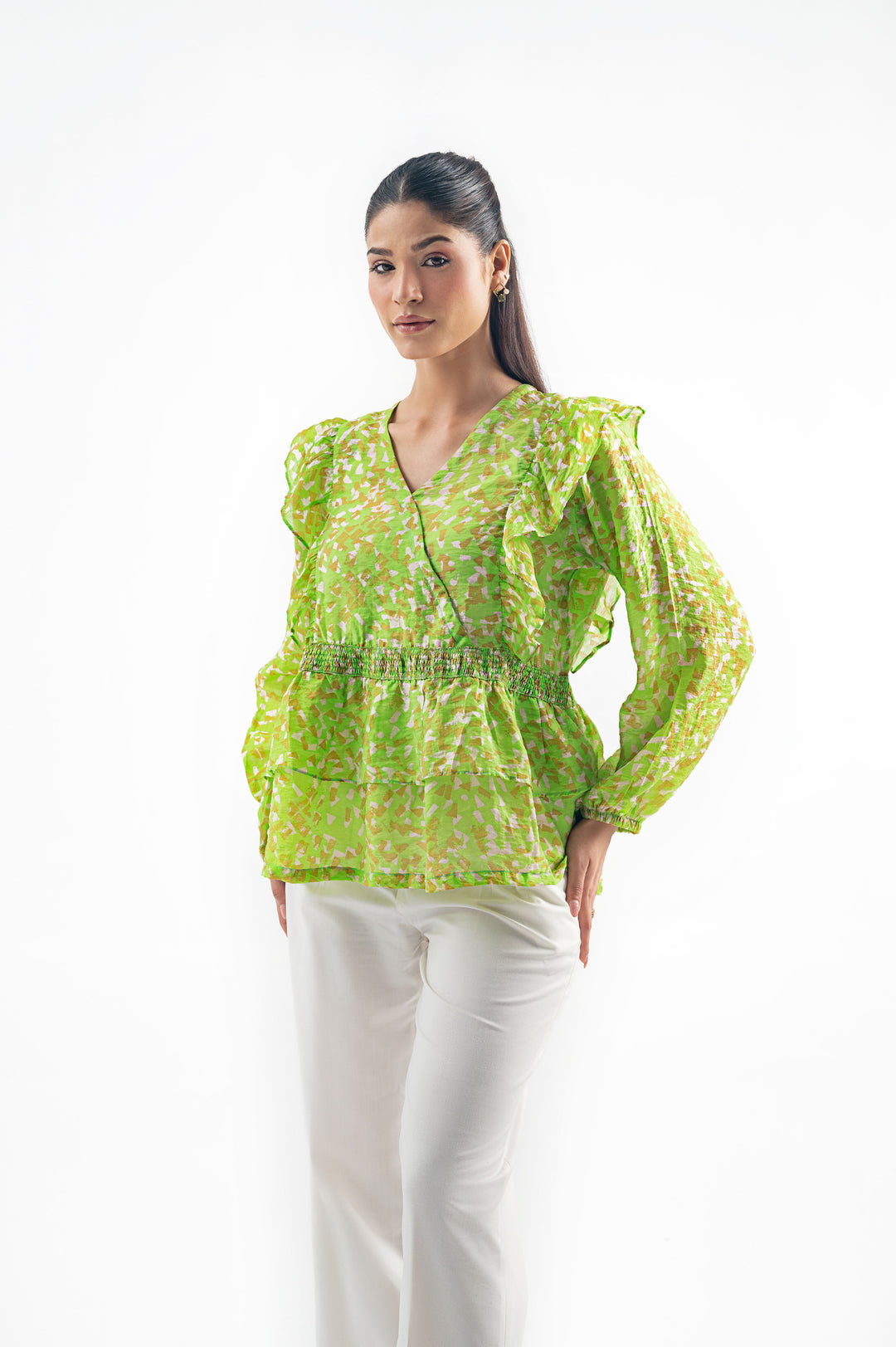 ABSTRACT PRINT PEPLUM TOP