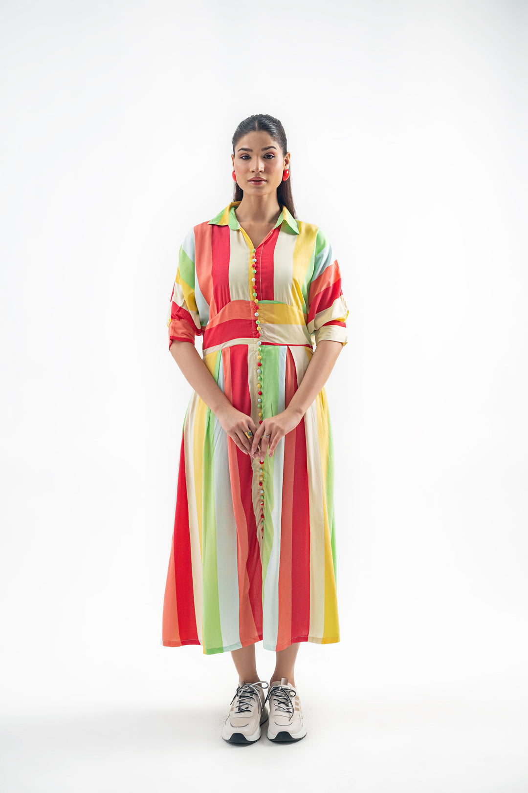 MULTI STRIPED LONG DRES