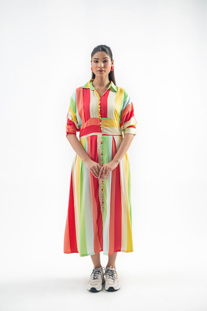 MULTI STRIPED LONG DRES