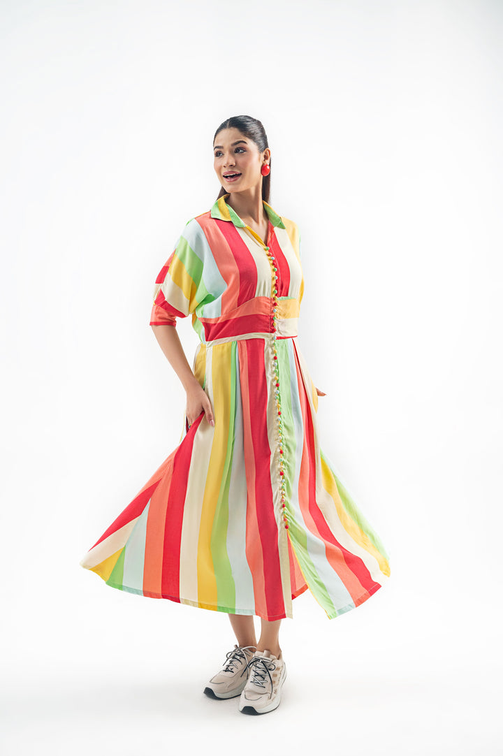MULTI STRIPED LONG DRES