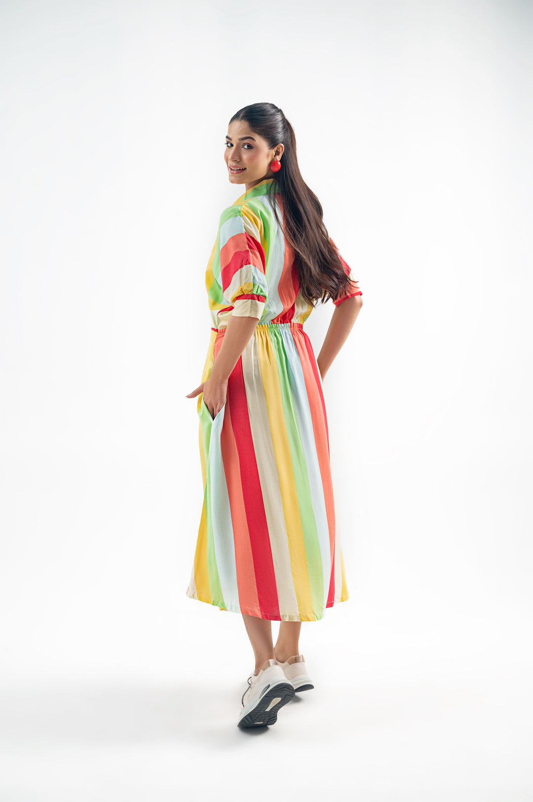 MULTI STRIPED LONG DRES