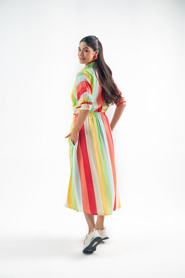 MULTI STRIPED LONG DRES