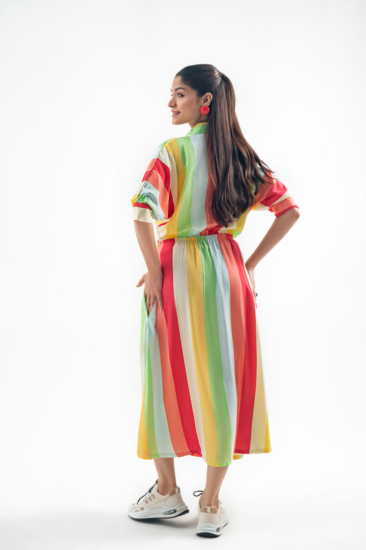 MULTI STRIPED LONG DRES