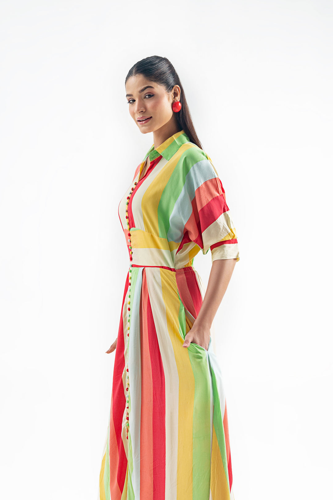 MULTI STRIPED LONG DRES