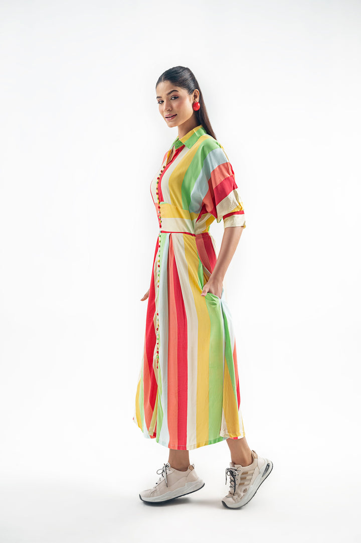 MULTI STRIPED LONG DRES