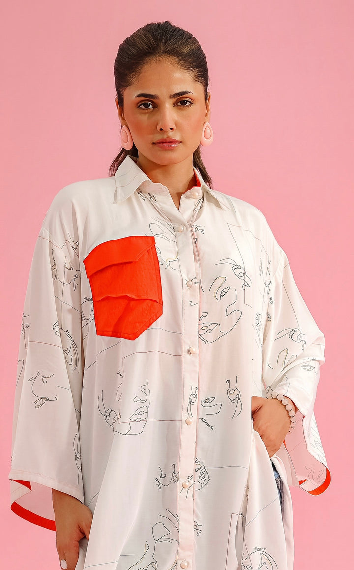 White-Maroon Long Top